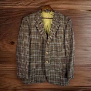 Vintage Bespoke Tweed Sport Coat 42 Brown Plaid Partially Lined Classic Jacket